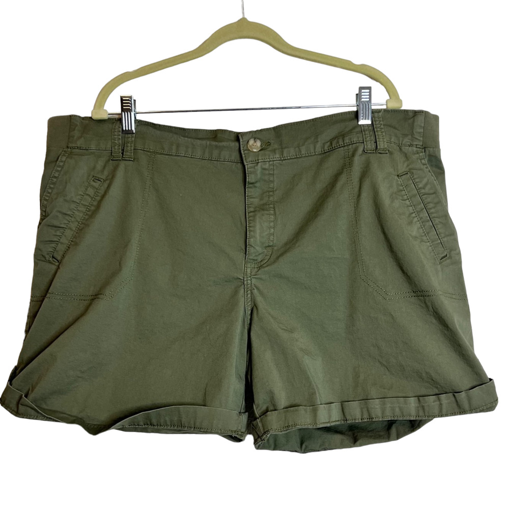 Riders by Lee Womens Midrise Shorts Size 22M Olive Green Roll Tab Cuffs Pockets